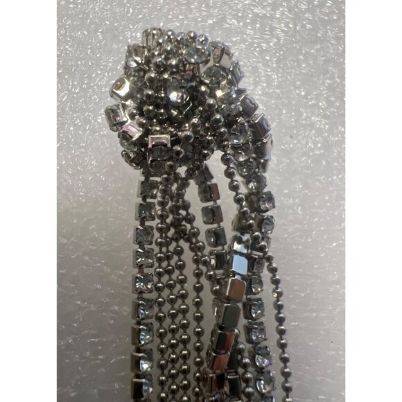 Rhinestone Ball Chain Tassel Earrings Post 4" Drop Lovers Knot Glamour Holidays - Picture 10 of 14